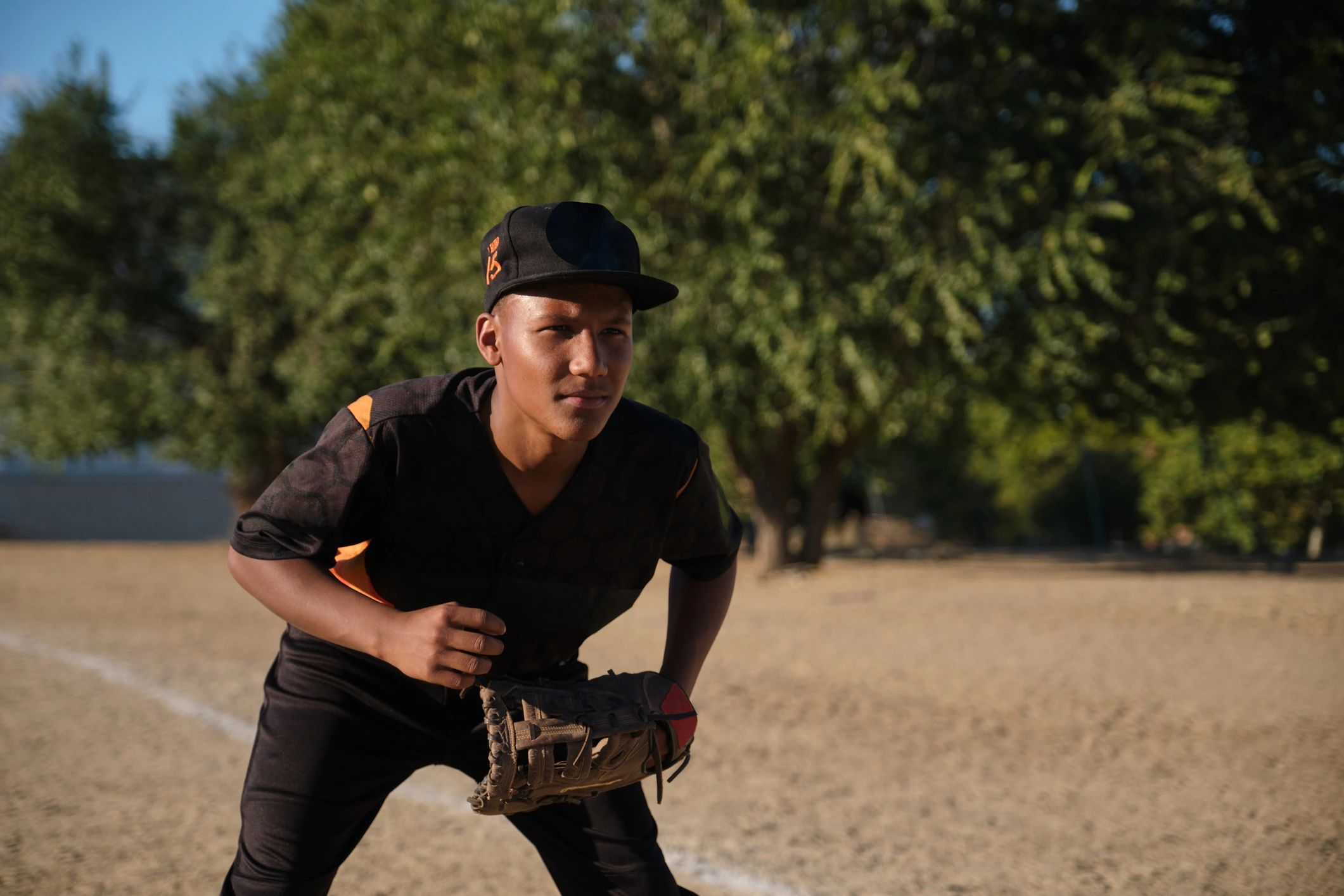 Youth baseball player ready on the field